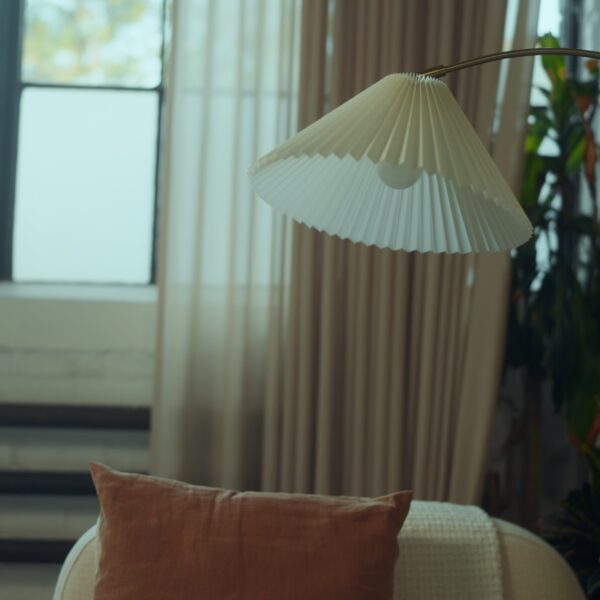 Golden Arched LED Floor lamp with Pleated Light Luxury Fabric