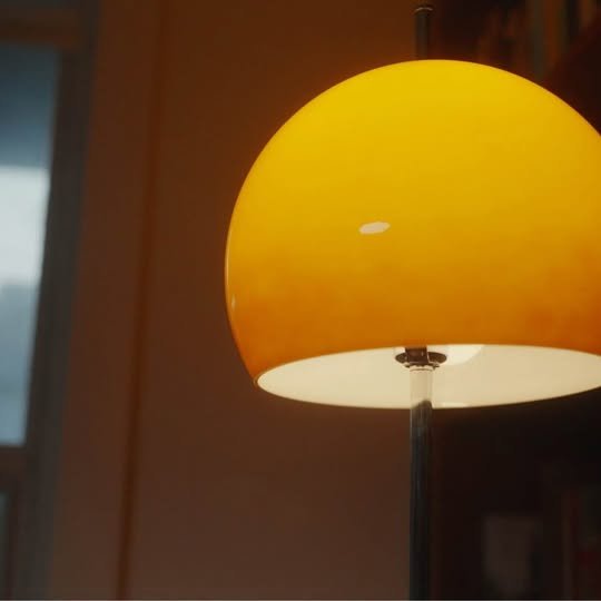 Mid-Century Bauhaus Mushroom Floor Lamp - Orange Gradient Glass & Warm LED Light