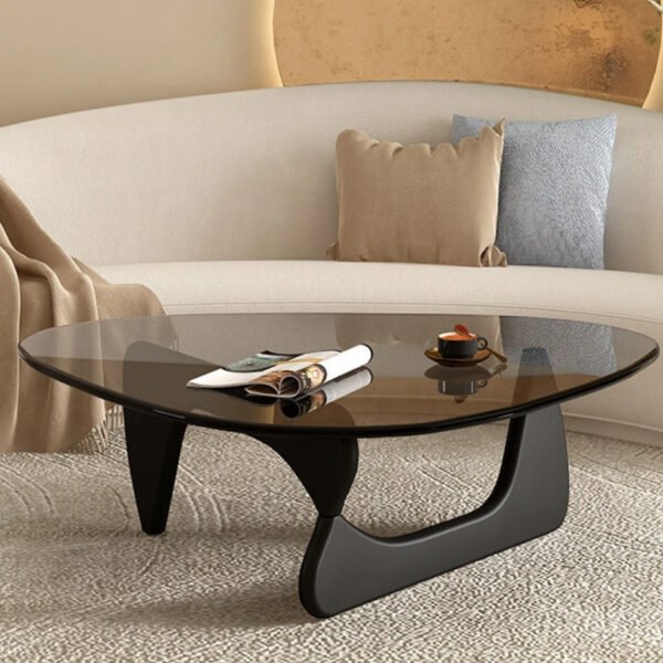 Triangle Coffee Table Mid Century Modern Glass with Solid Wood