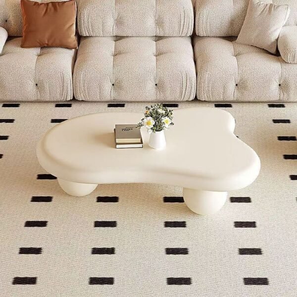 39.4”Cloud Shaped Coffee Table with 3 Ball Legs for Living Room, Cream White